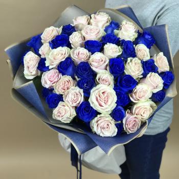 Белая и Синяя Роза 51шт 70см (Эквадор) [артикул букета  9604orb]