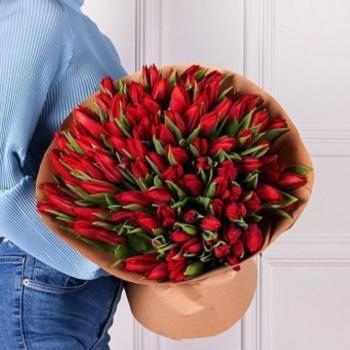 Красные тюльпаны 101 шт (артикул букета: 12166)